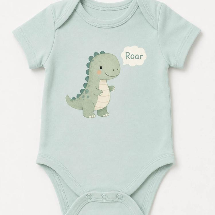 Body neonato verde menta con dinosauro e scritta “Roar”