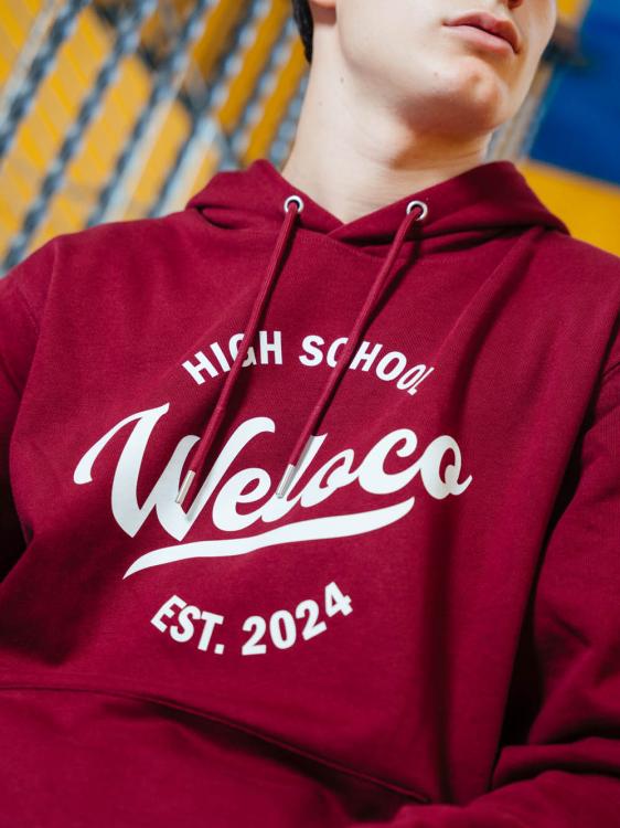 felpa con cappuccio burgundy personalizzata con logo scuola