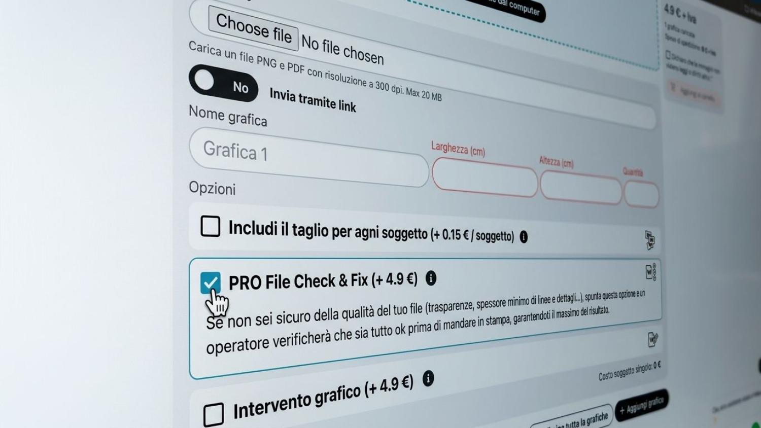 Configuratore Weloco con l'opzione assistenza pre-ordine PRO File Check & Fix selezionata