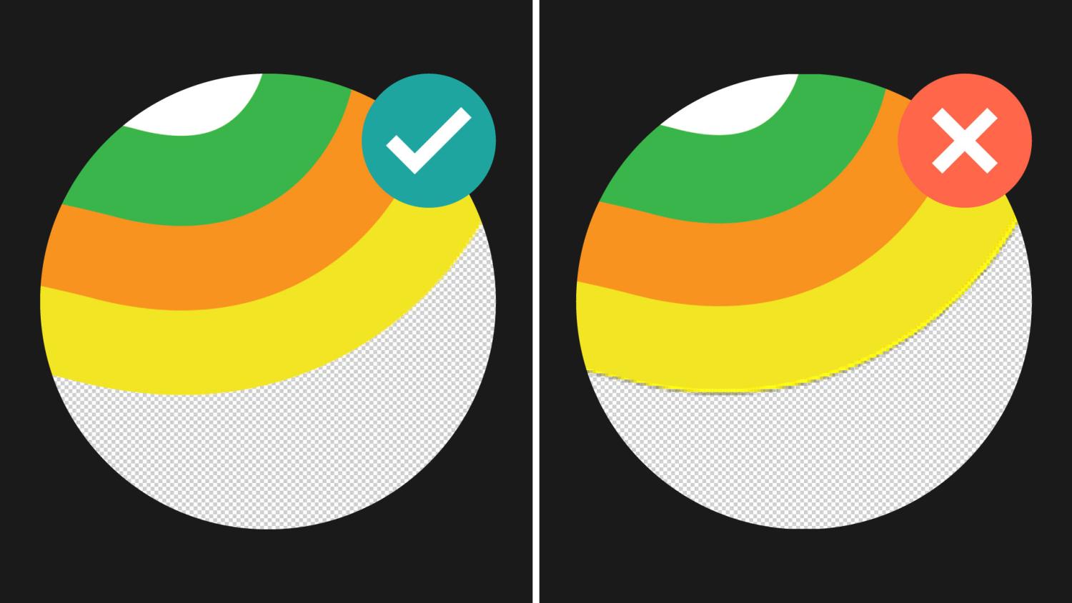 Assicurati di pulire i bordi della grafica quando converti lo sfondo da solido a trasparente. Assicurati di pulire i bordi della grafica quando converti lo sfondo da solido a trasparente.